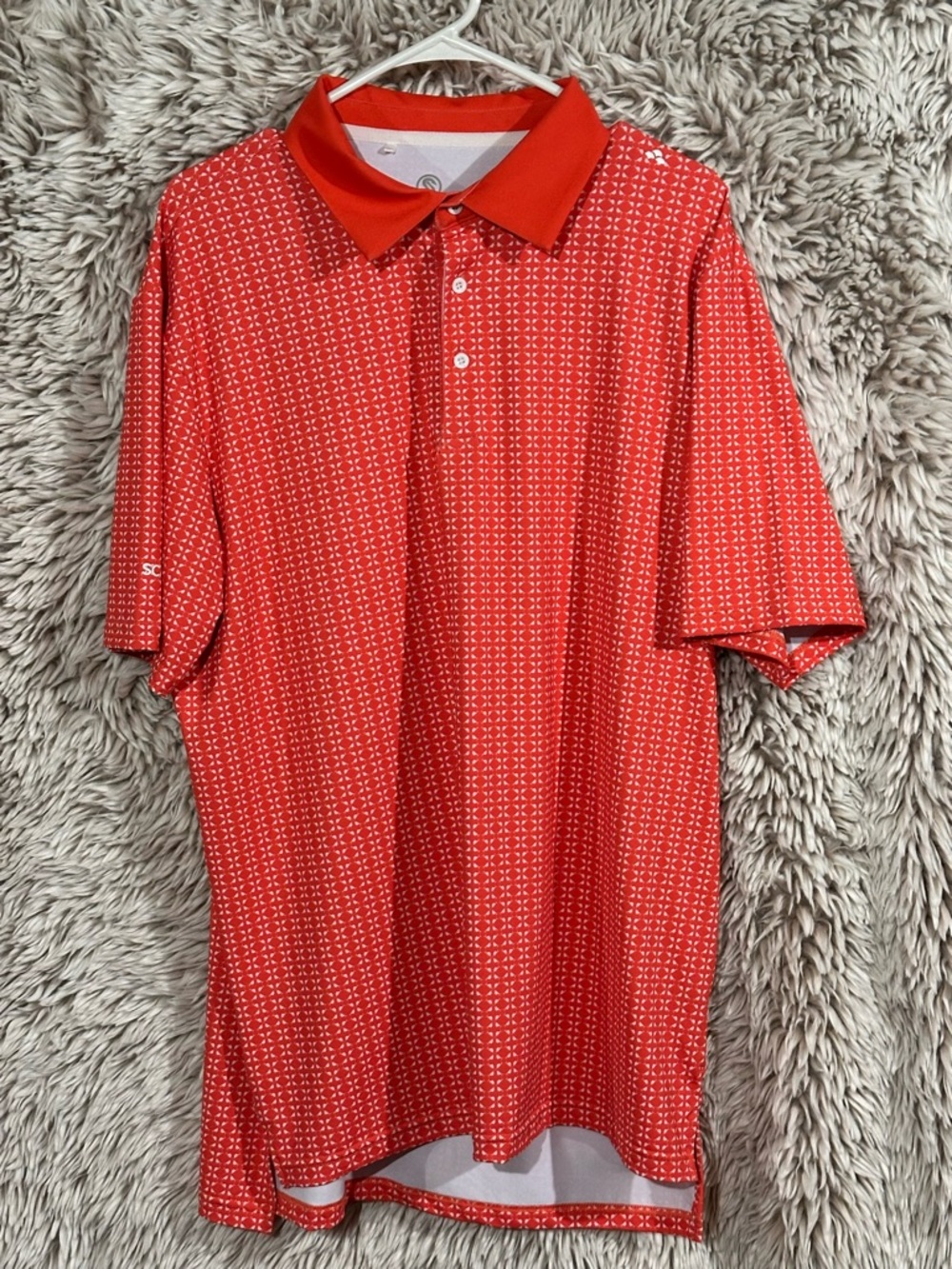 Men's Red Short-Sleeve Patterned Polo Shirt